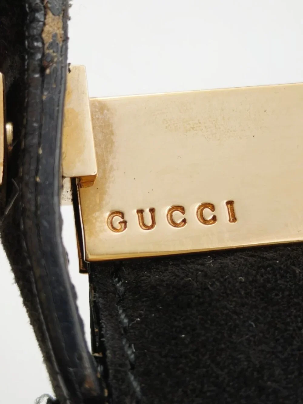 Gucci Vintage Black Suede Shoulder Bag Gold Tone Bar Top Minimalist Evening Bag